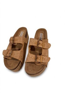 Steve Madden Tan Woven Double-Buckle Slide Sandals